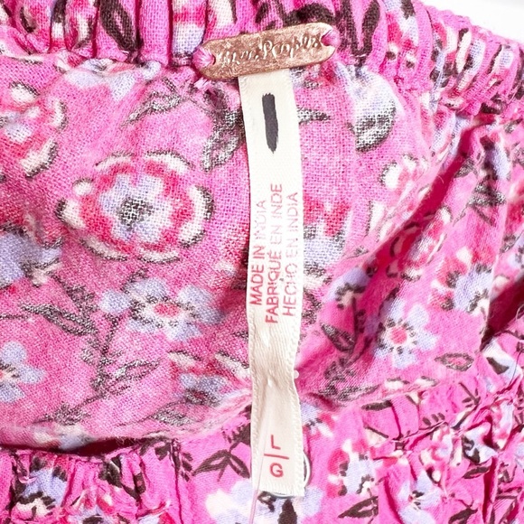 Free People Women's James Smock Pink Floral Quarter Sleeve Cropped Button Blouse - Picture 13 of 16